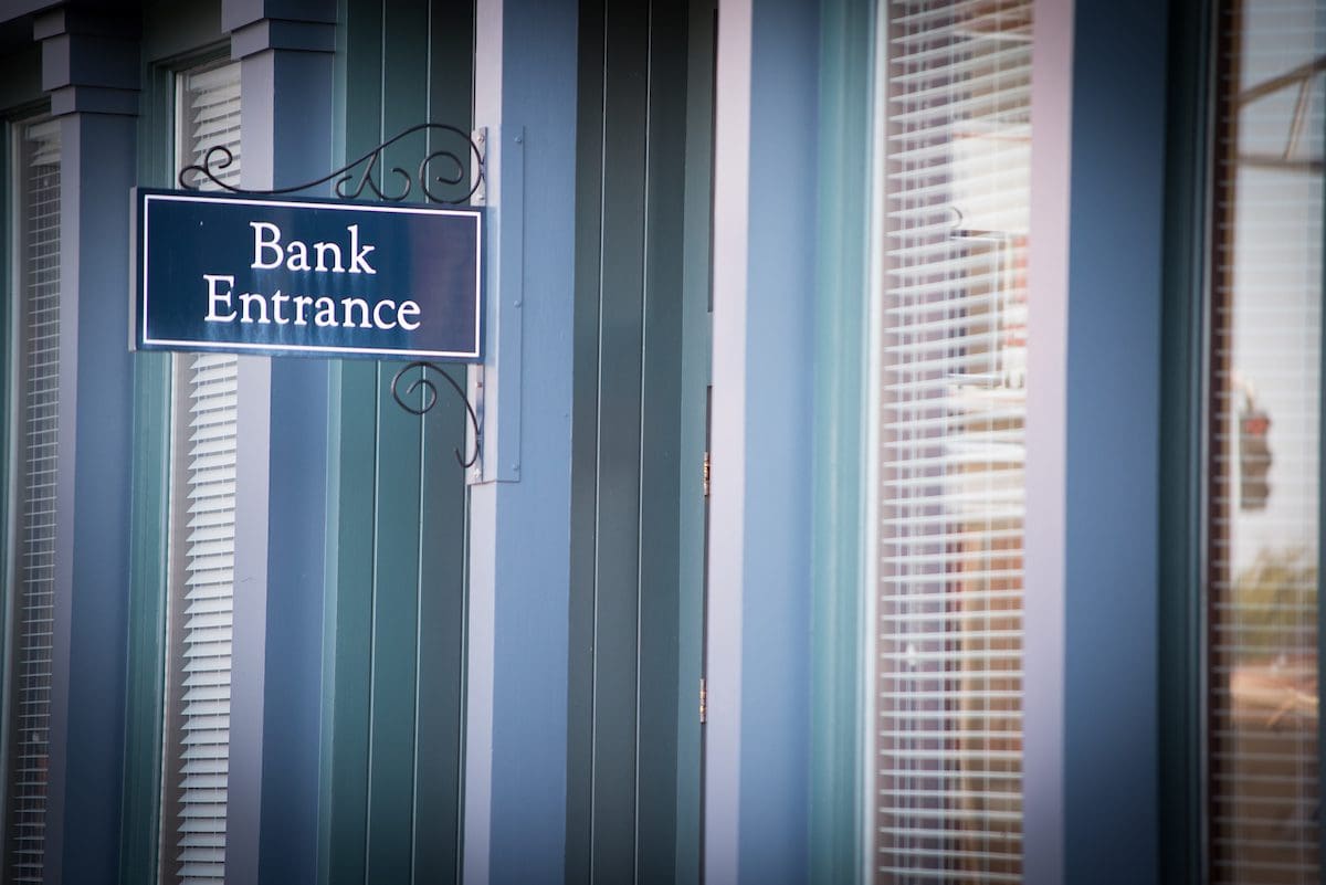 Bank entrance sign