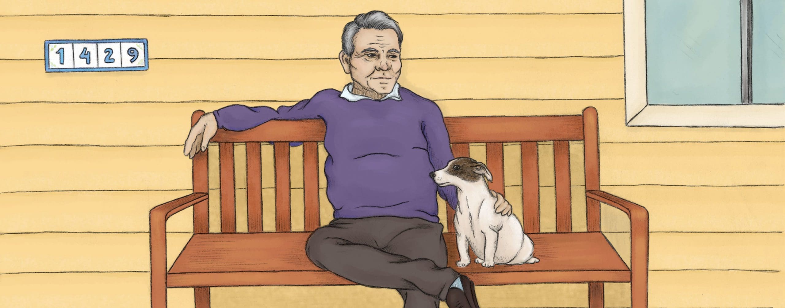 illustration of senior man sitting on his porch