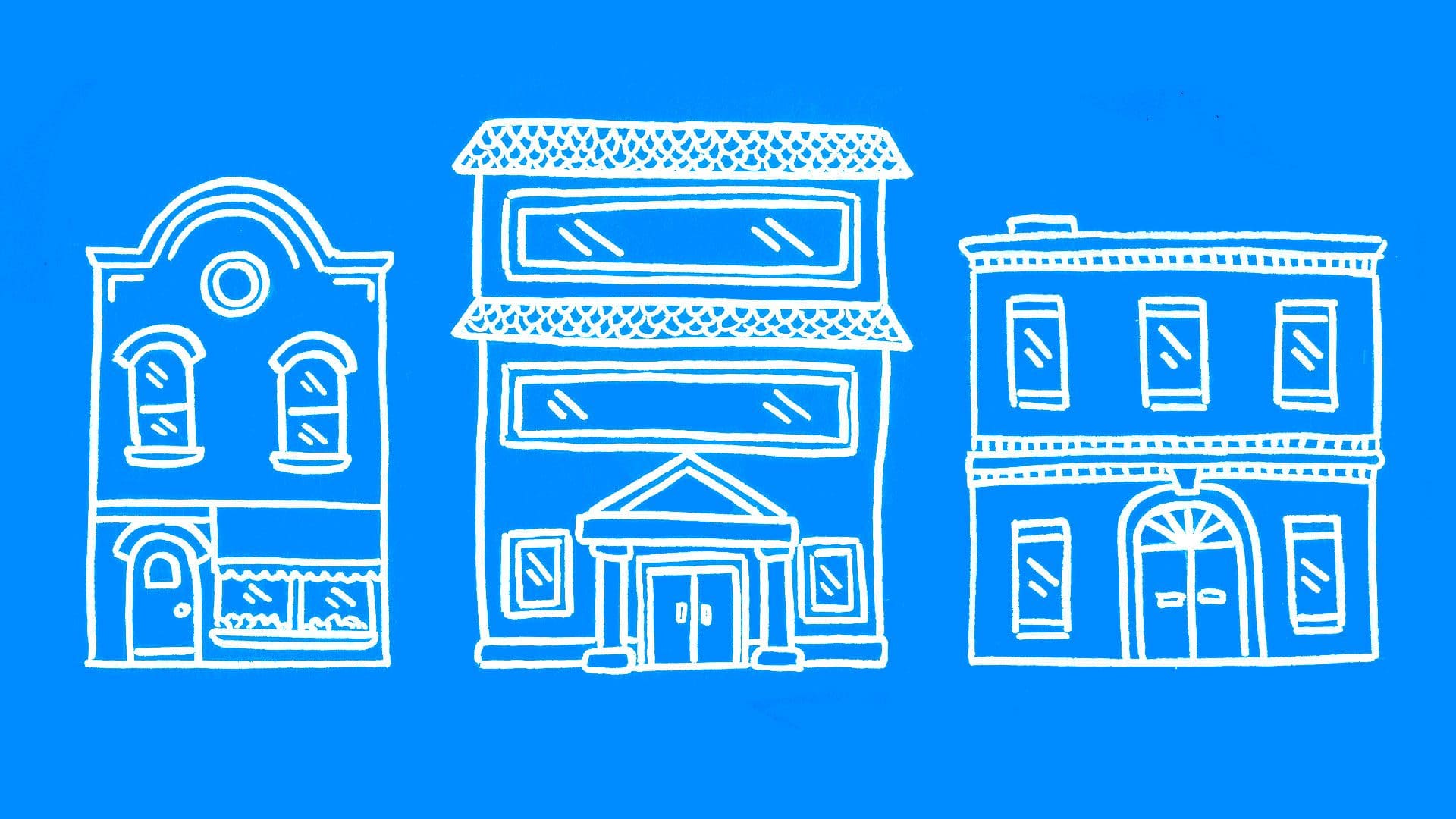 line drawing of storefronts