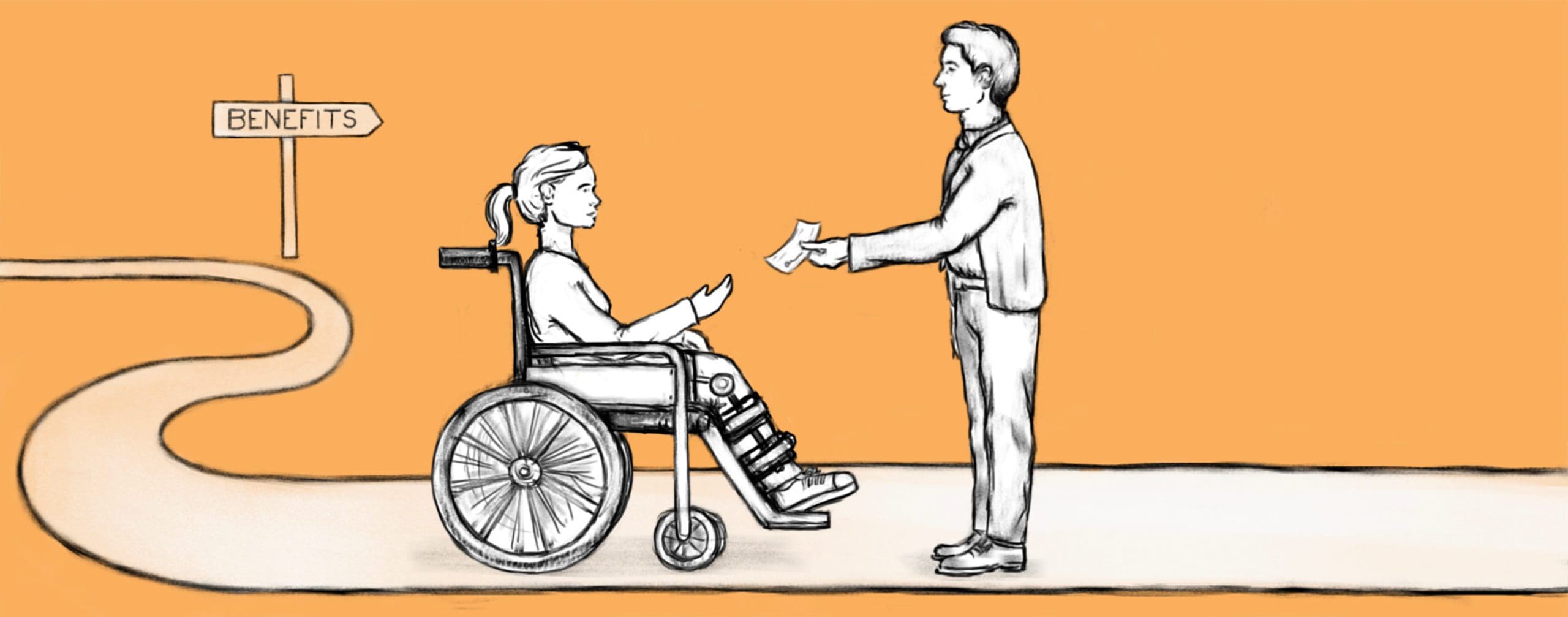 woman in wheelchair receiving disability check