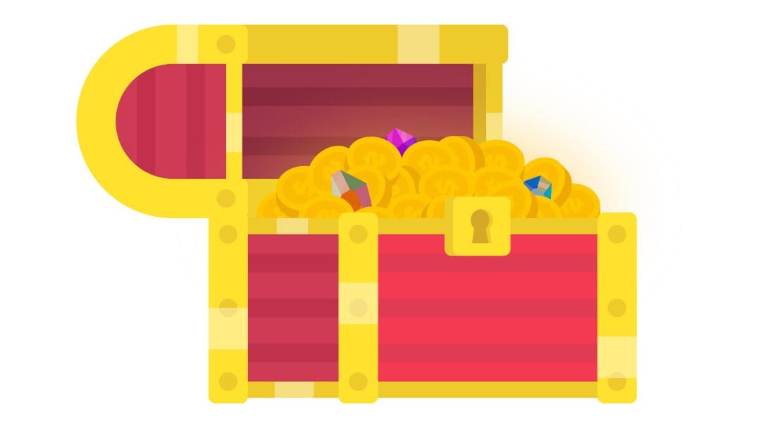 graphic of treasure chest filled with coins and jewels